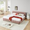 Modern King Size Upholstered Bed With Headboard And Storage Drawer - Pink - Image 2