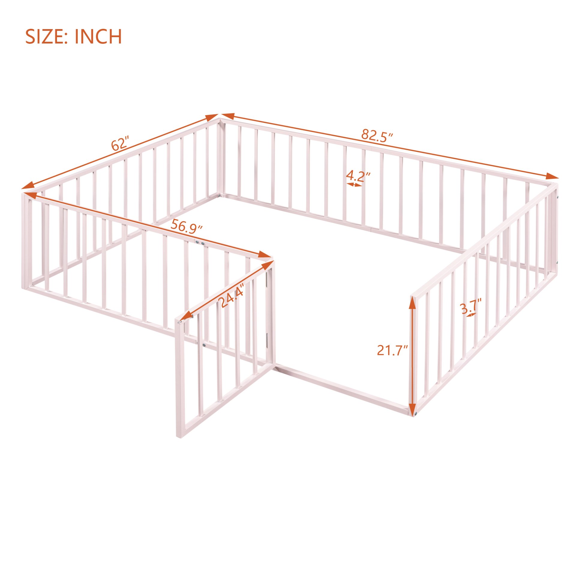 Queen Size Floor Bed Frame With Fence And Door - Pink - Image 8