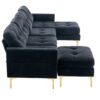 Elegant Velvet L - Shape Convertible Sectional Sofa With Movable Ottoman - Black - Image 18