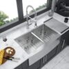 Double Bowl Farmhouse Sink, Stainless Steel Apron Front Kitchen Sink 16 Gauge - Brushed Nickel - Image 5