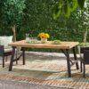 Outdoor Weather Resistant Dining Table With Slat Panel Design - Natural / Gray - Image 4