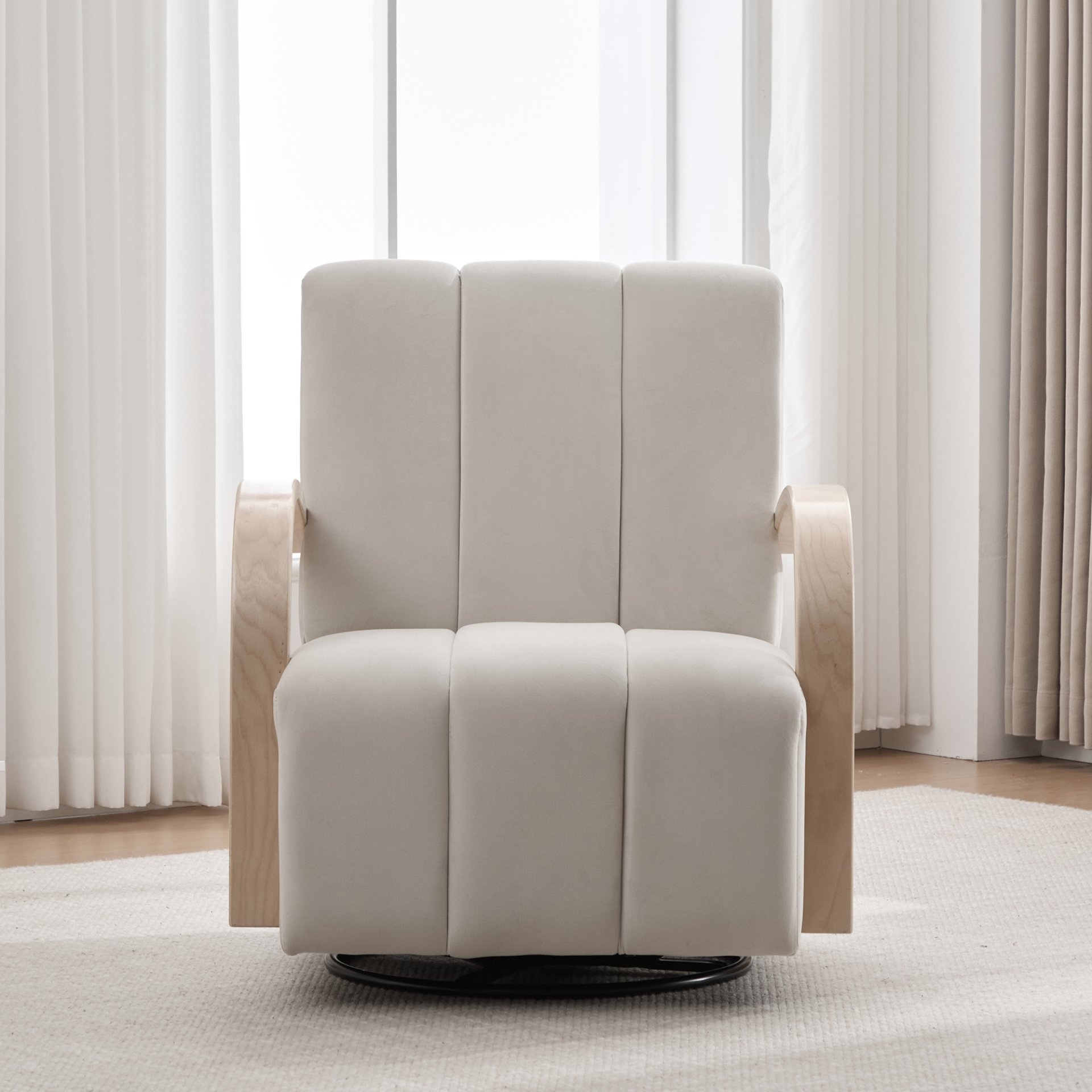 360° Swivel Accent Chair With Armrests, Comfy Lounge Chair - Beige - Image 4