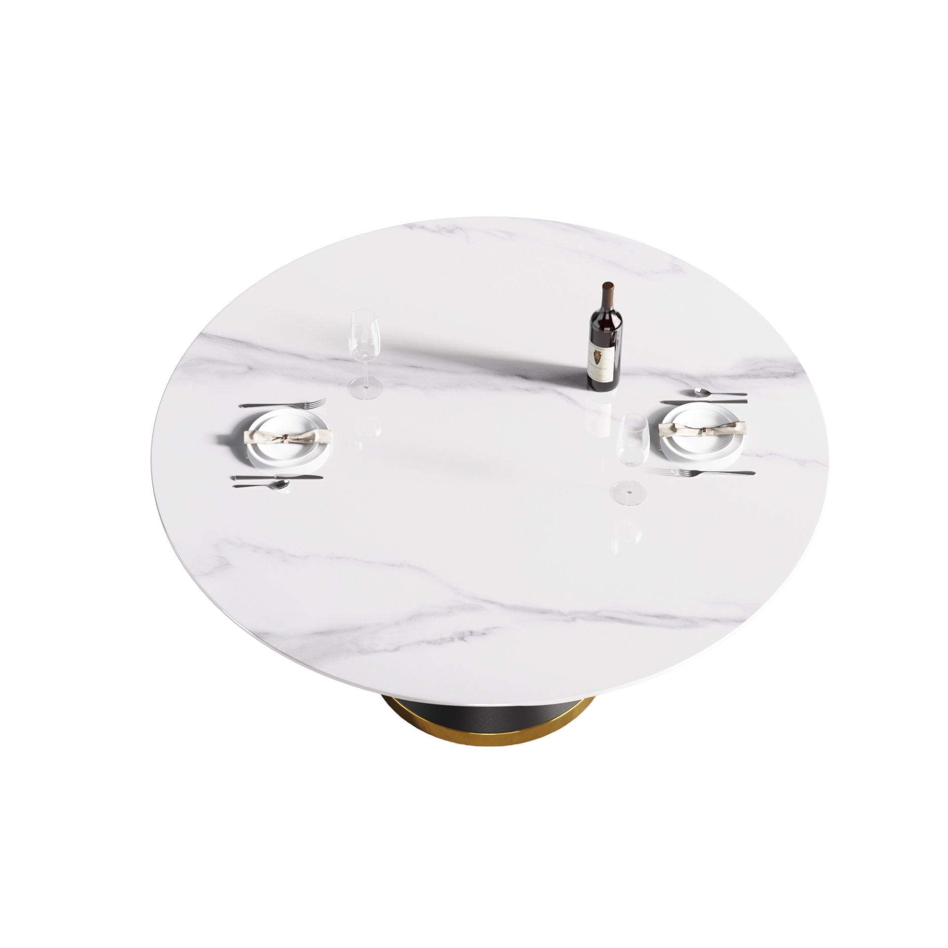 59.05" Modern Artificial Stone Round Carbon Steel Base Dining Table, Can Accommodate 6 People - White / Black - Image 10
