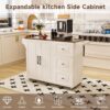 Kitchen Island Cart With Foldable Tabletop & Drop Leaf Mobile Breakfast Bar With Wood Top And Storage - White / Walnut - Image 10