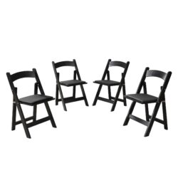 Solid Wood Upholstered Folding Chair Set, Space - Saving, Easy To Carry, Cushion, Dining Room (Set of 4) - Black