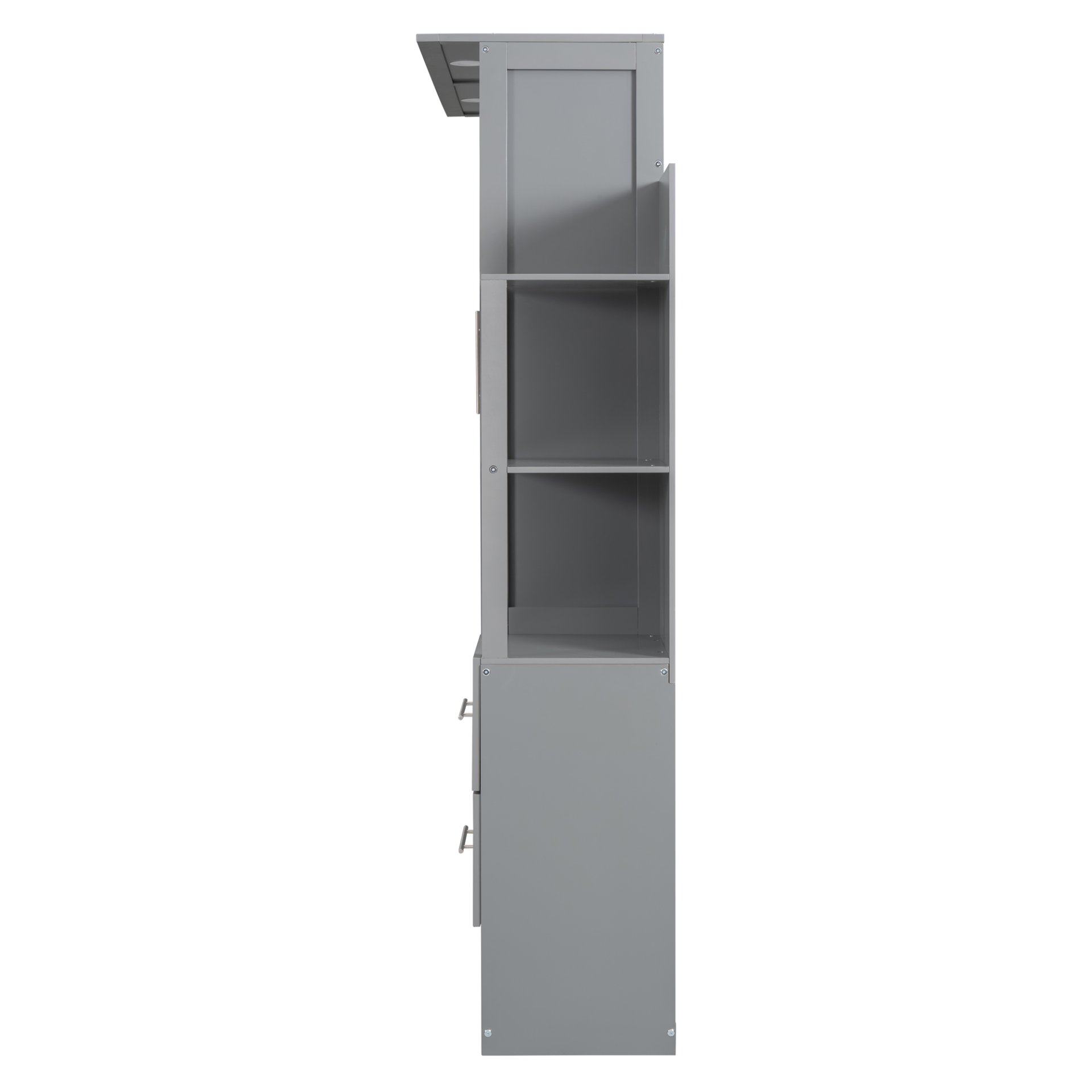 Full Size Murphy Wall Bed & Shelves, Drawers And LED Lights - Gray - Image 13