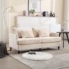 Mid Century Modern Chenille Fabric Loveseat Sofa With Brown Wood Feet, 2 Seat Upholstered Couch For Living Room And Bedroom - Beige - Image 2