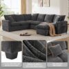 Modern U-Shape Modular Sofa, 7 Seat Chenille Sectional Couch Set With 2 Pillows Included, Freely Combinable Indoor Funiture - Black / Gray - Image 16
