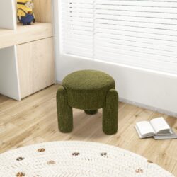 Hugo - Round Fully Upholstered Ottoman - Moss Green