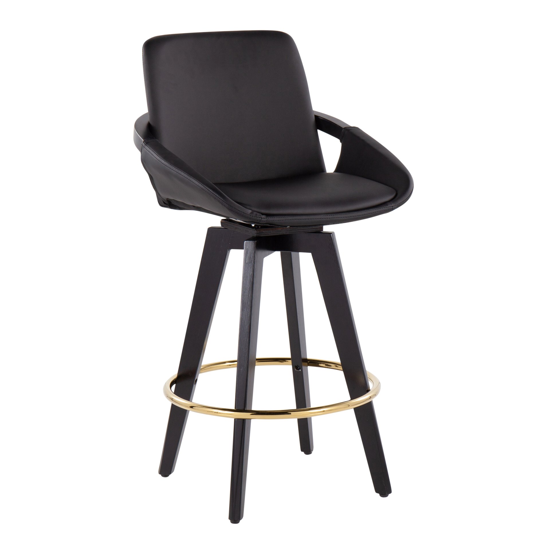 Cosmo - Contemporary Fixed Height Counter Stool With Swivel With Round Footrest (Set of 2) - Black - Image 2