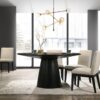 Jasper - 5 Piece Wide Contemporary Round Dining Table With Beige Fabric Chairs (Set of 5) - Black - Image 11