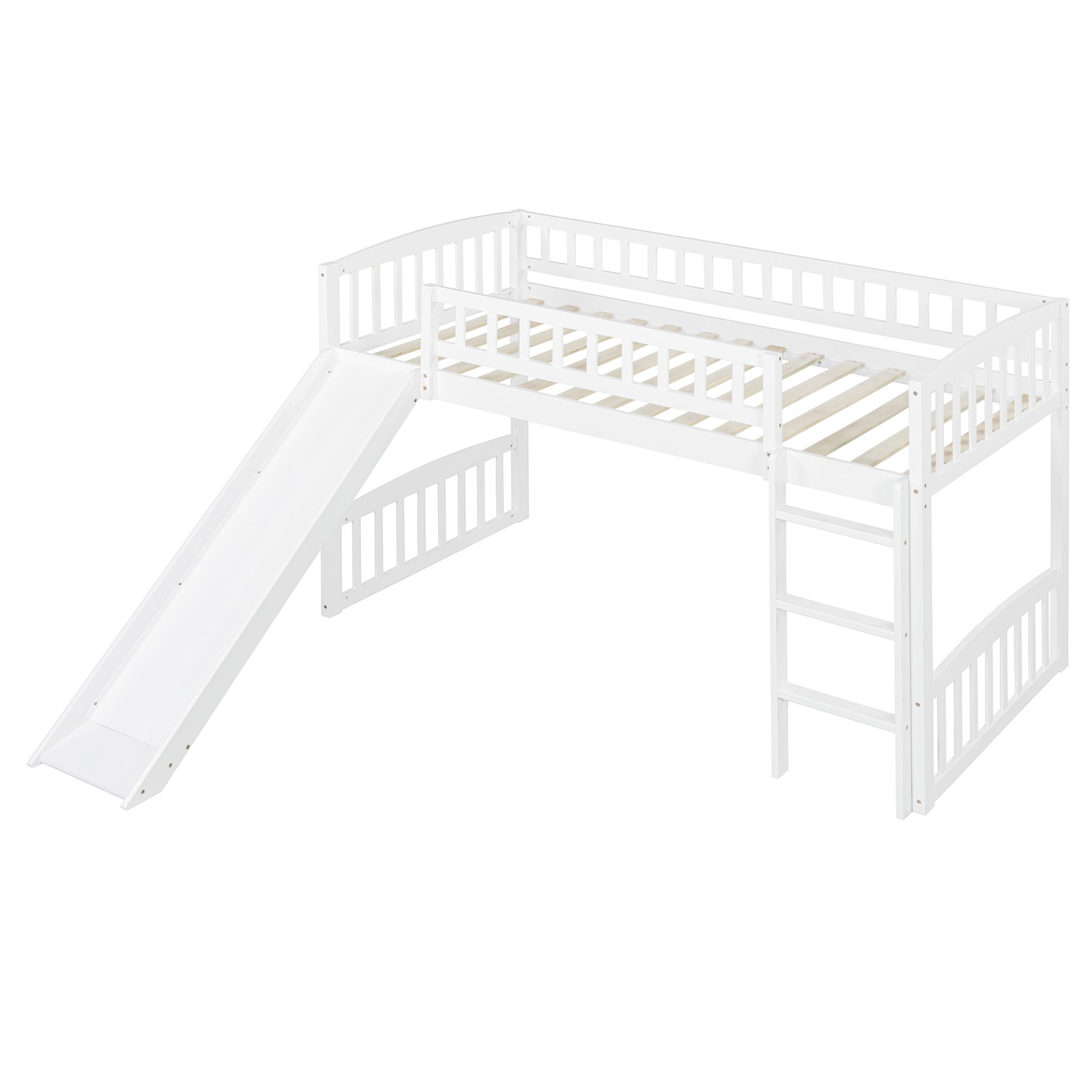 Twin Size Loft Bed With Slide And Ladder - White - Image 13