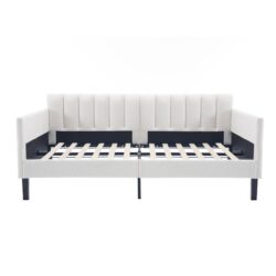 Elena - Twin Boucle Upholstered Daybed, Ribbed Tufted Backrest - Ivory