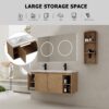 Modern 48" Wall Mounted Bathroom Vanity With Double Resin Sink And Storage Rack Soft Close Doors - Imitative Oak - Image 5
