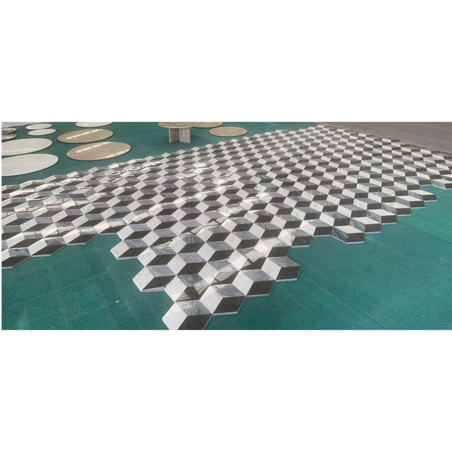 Hexagon Waterjet Marble 3 Color Marble For Floor And Wall Polished Marble Tile Stone (Set of 12) - Black / Gray / White / Black / White / Gray - Image 7