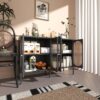 Modern Metal Sideboard Cabinet With 4 Glass Doors, Steel Kitchen Storage And Coffee Bar Cabinet - Black - Image 15