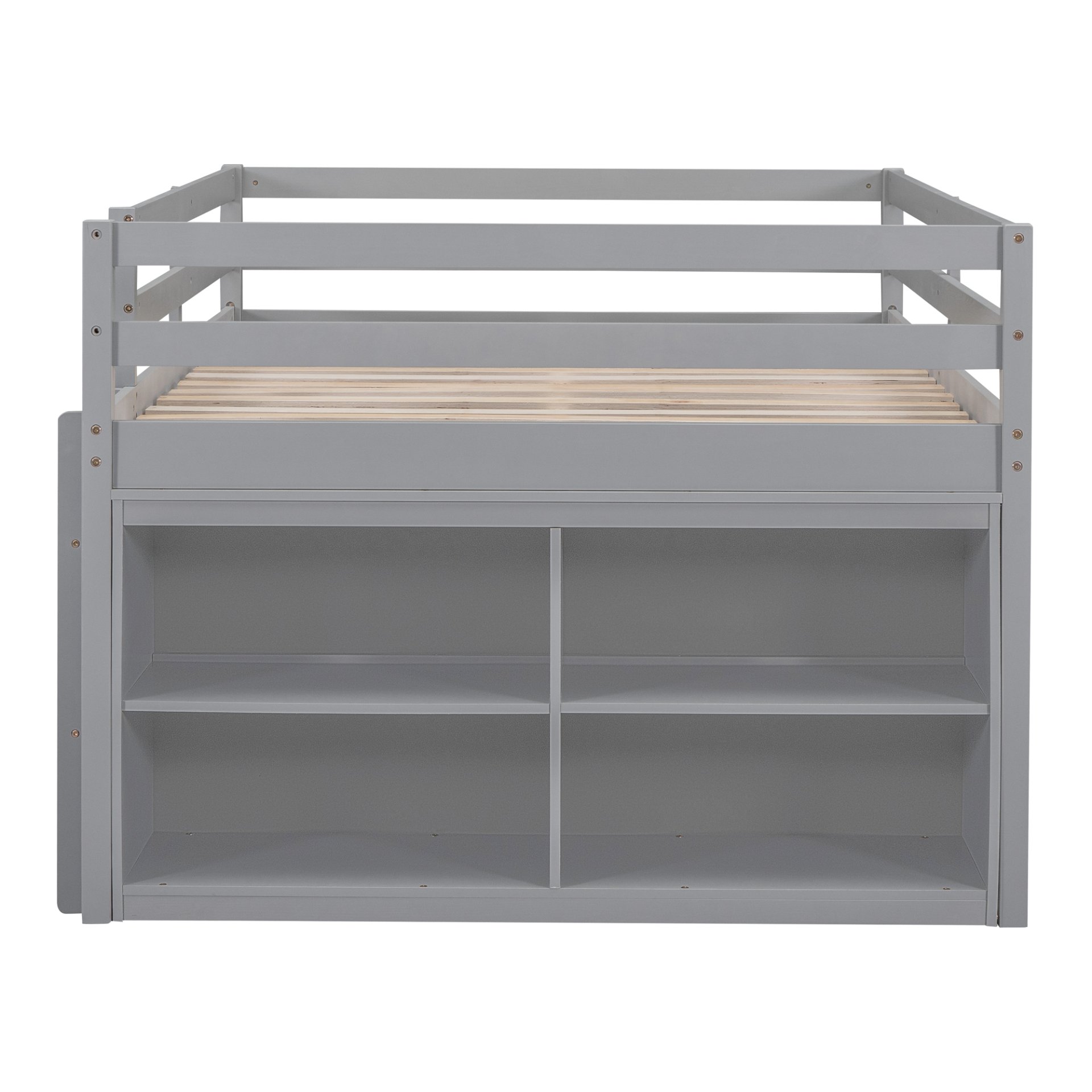 Full Size Loft Bed With Retractable Writing Desk And 4 Drawers, With Lateral Portable Desk And Shelves - Gray - Image 14