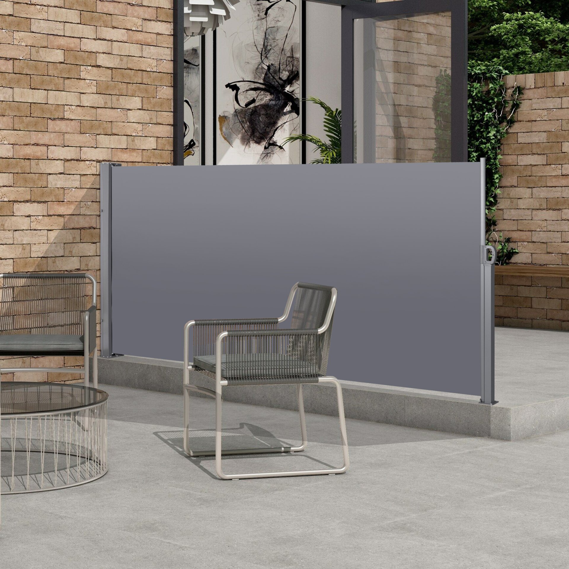 118.1" Retractable Side Screen Awning, Uv Resistant, Waterproof, Patio Privacy Screen For Garden, Balcony, Courtyard - Dark Gray - Image 2