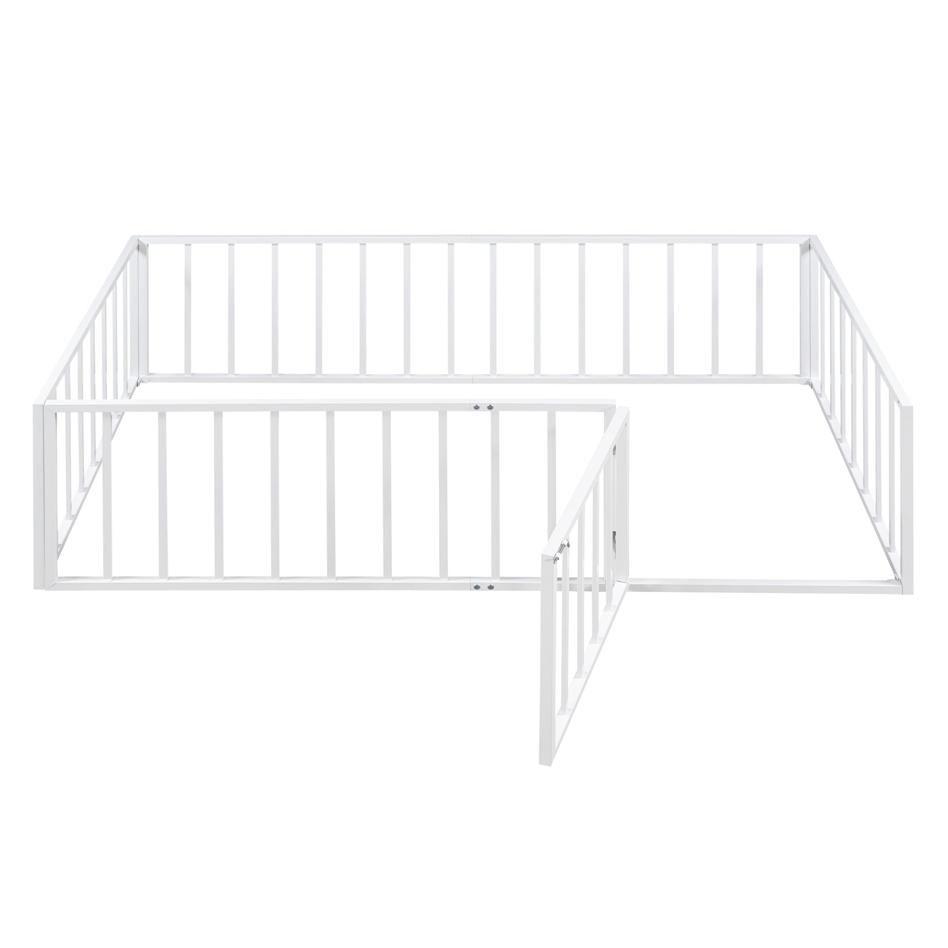 Twin Size Floor Bed Frame With Fence And Door - White - Image 6