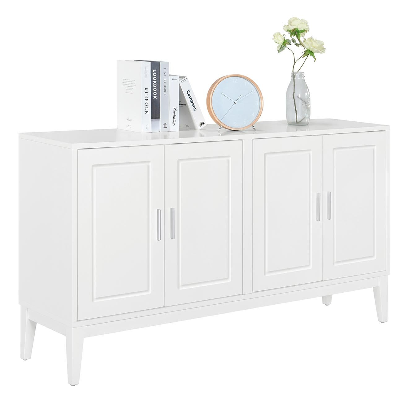 4 Door Sideboard Storage Cabinet With Door Shelf For Living Room And Dining Room, 2 Large Cabinets With Adjustable Shelf - White - Image 18