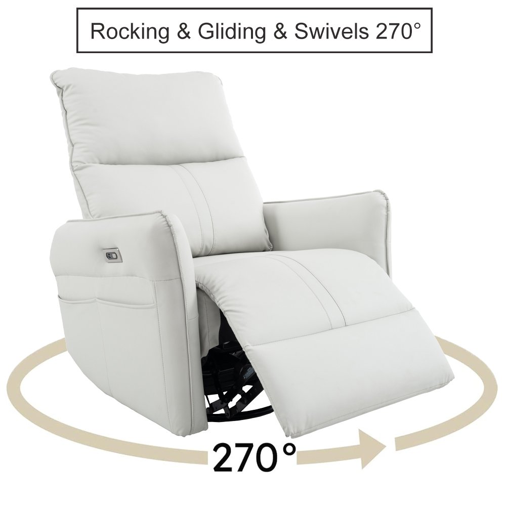 29.92" 270 Power Swivel Rocker Recliner Chair, Electric Glider Reclining Sofa With USB Ports, Power Swivel Glider, Rocking Chair Nursery Recliners For Living Room Bedroom - Light Gray - Image 2