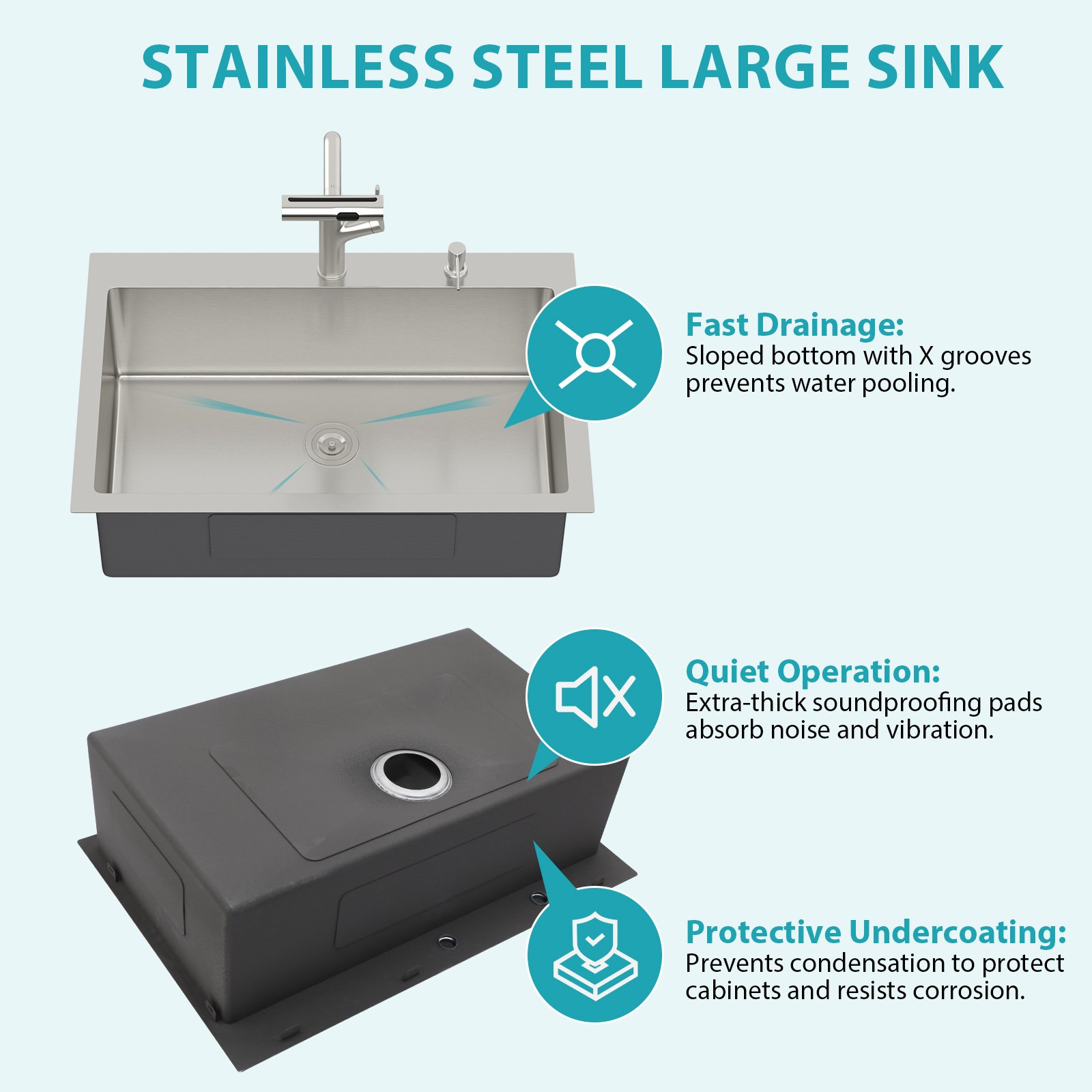 30" Single Bowl Drop In Kitchen Sink With Pull Out Faucet And Soap Dispenser - Brushed Nickel - Image 11