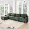 Stylish Four Seater Sofa With Movable Ottoman Ergonomic Design Wooden Base - Green - Image 19