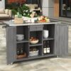 Outdoor Kitchen Island Fir Wood Kitchen Island With Stainless Steel Top, Ample Storage Space, Towel And Spice Racks And A Bottle Opener For Outdoor - Gray - Image 10