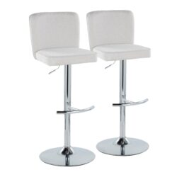 Henry - Contemporary Adjustable Barstool With Swivel With Rounded T Footrest (Set of 2) - Chrome / White