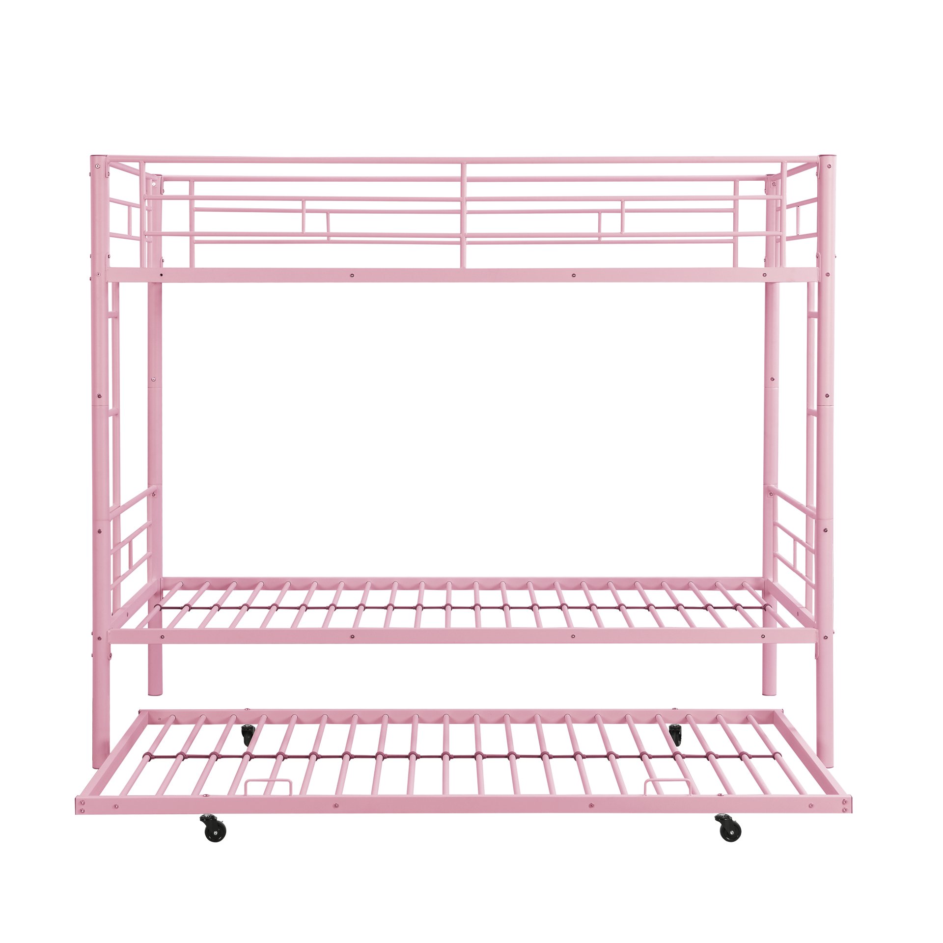 Modern Metal Bunk Bed With Trundle, Durable Steel, Twin Over Twin - Pink - Image 7