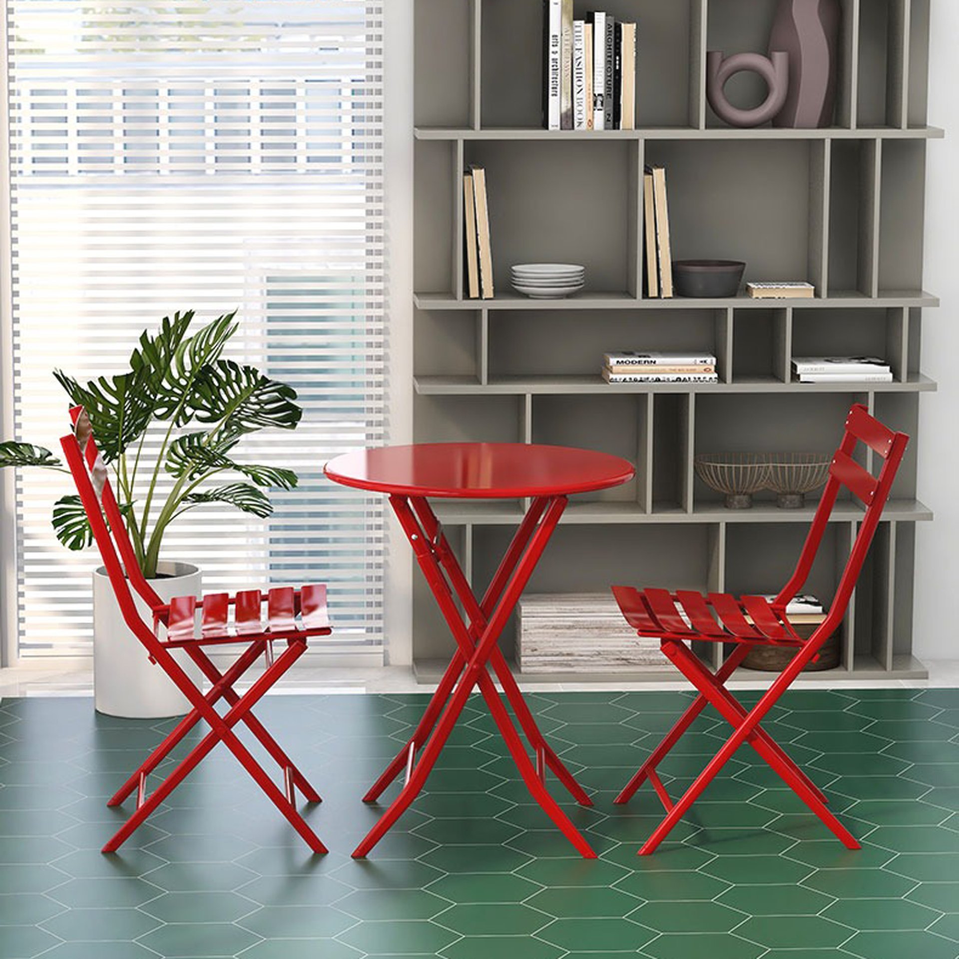 3 Piece Patio Bistro Set Of Foldable Round Table And Chairs - Red - Image 8