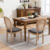 French Style Solid Wood Frame Antique Painting Linen Fabric Rattan Back Dining Chair (Set of 2) - Gray - Image 12