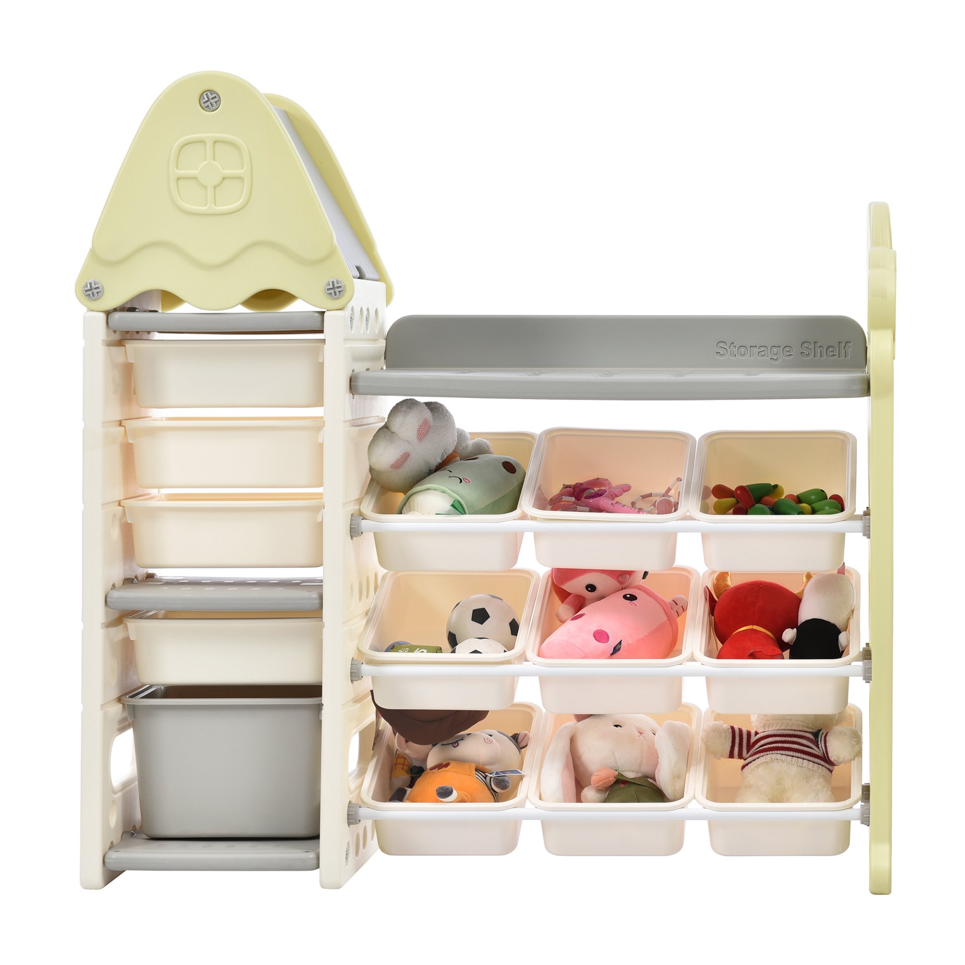 Kids Bookshelf Toy Storage Organizer With 17 Bins And 5 Bookshelves, Multi-Functional Nursery Organizer Kids Furniture Set Toy Storage Cabinet Unit With HDPE SheLF And Bins - Light Green - Image 14