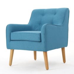 Modern Arm Chair With Tufted Back And Wooden Legs - Teal