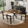 Retractable Dining Table, Round Extendable 6 Person Table - Walnut - Image 4