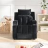Kids Recliner Chair, Kids Upholstered Couch With One Cup Holder, Toddlers Recliner With Headrest And Footrest - Black - Image 2