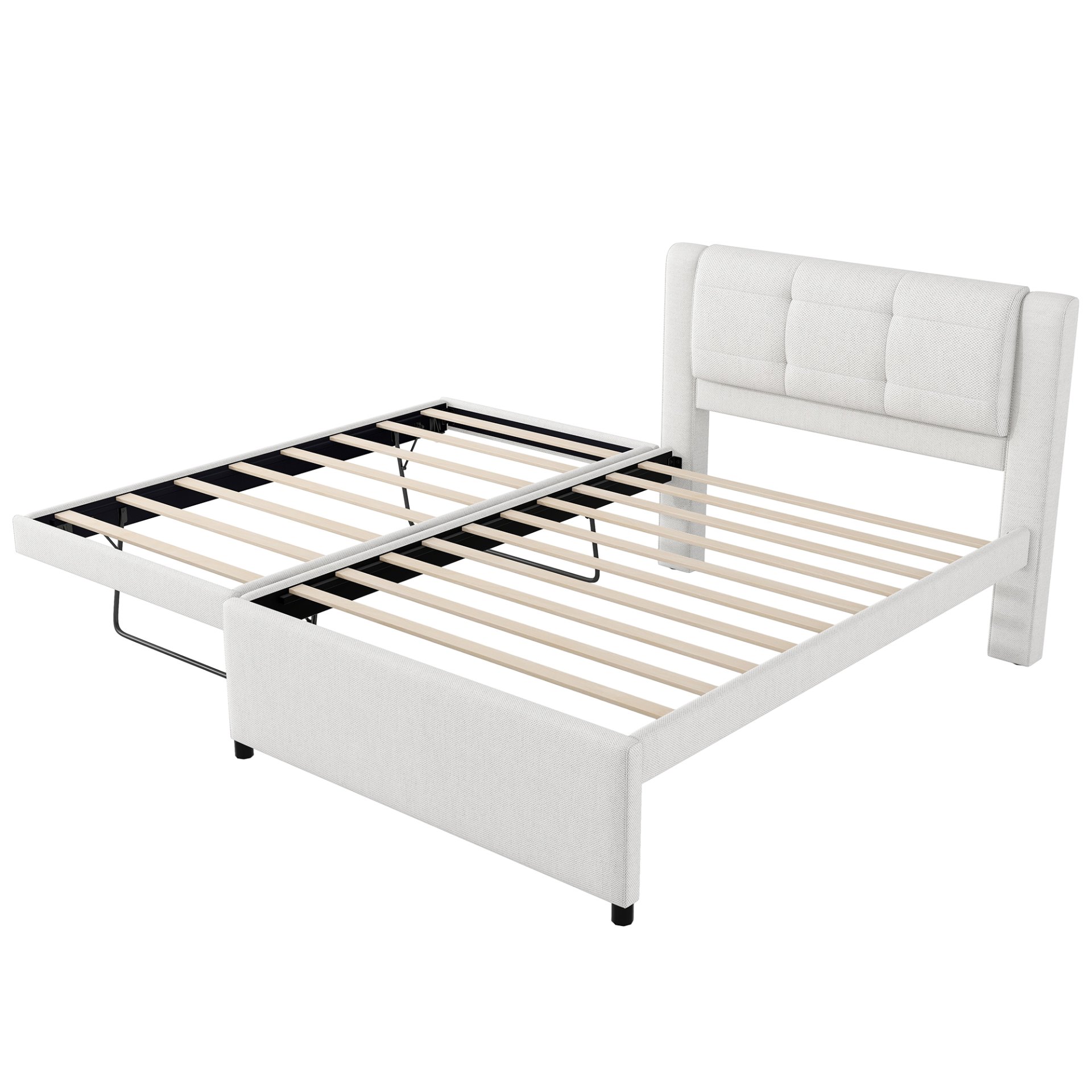 Full Size Upholstery Platform Bed With Trundle,Trundle Can Be Flat Or Erected - Beige - Image 8