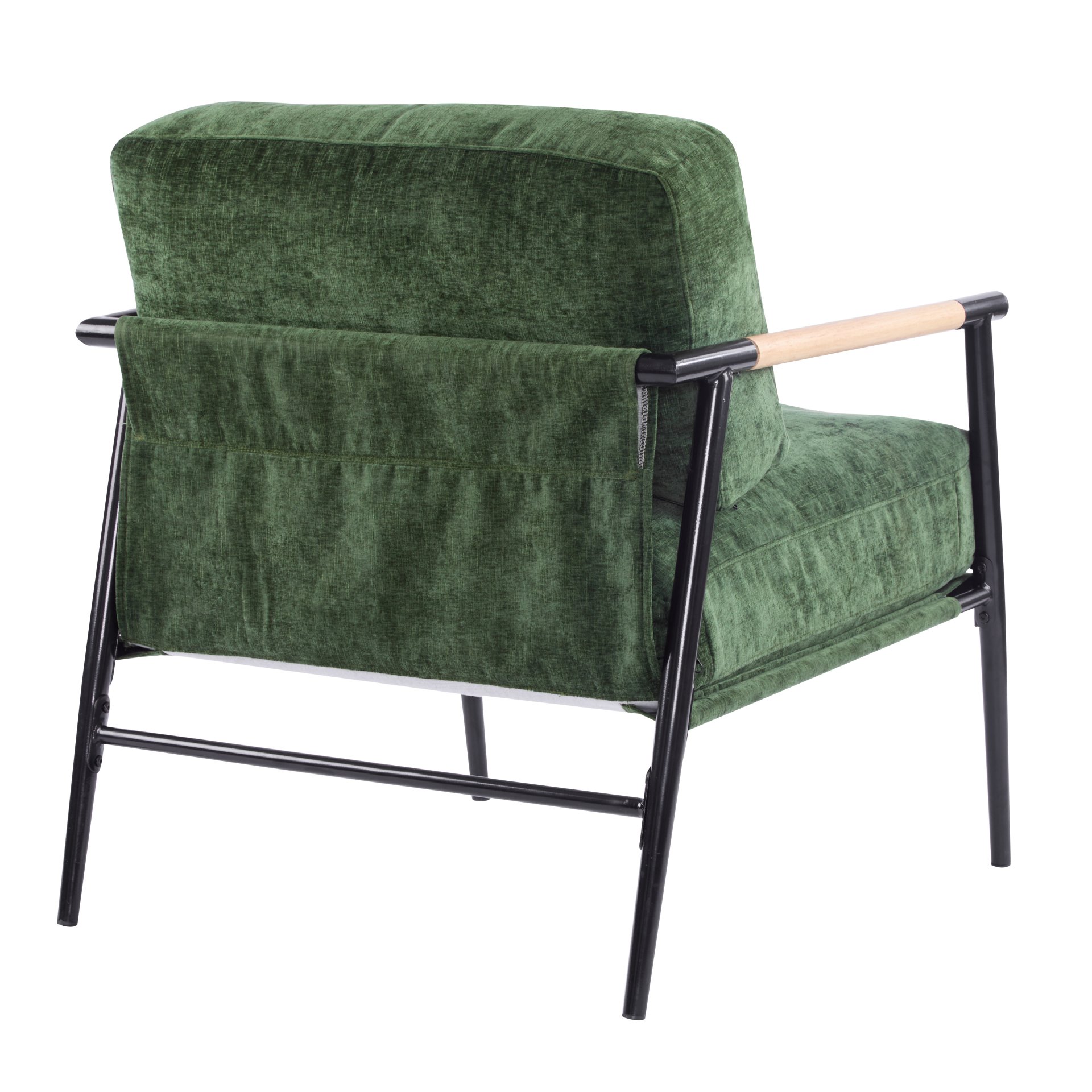 Modern Accent Chair With Plush Cushions, Minimalist Metal Frame, Wooden Armrest Design - Green - Image 8