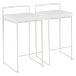 Fuji - Contemporary Stackable Counter Stool (Set of 2) - White - Velvet