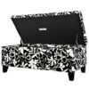 Luxury Storage Ottoman With Floral Patterned Fabric, Soft Close Hinges, Multi Functional Footrest & Seat - Black Floral / White - Image 6