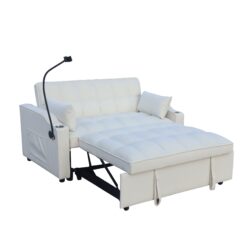 Modern Velvet Loveseat Futon Sofa Couch With Pullout Bed, Adjustable Reclining Backrest - Beige