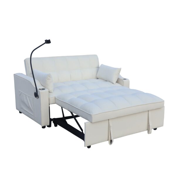 Modern Velvet Loveseat Futon Sofa Couch With Pullout Bed, Adjustable Reclining Backrest - Beige