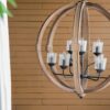 9 Light Globe Chandelier, Wood Chandelier Hanging Light Fixture With Adjustable Chain For Kitchen, Bulb Not Included - Brown - Image 9