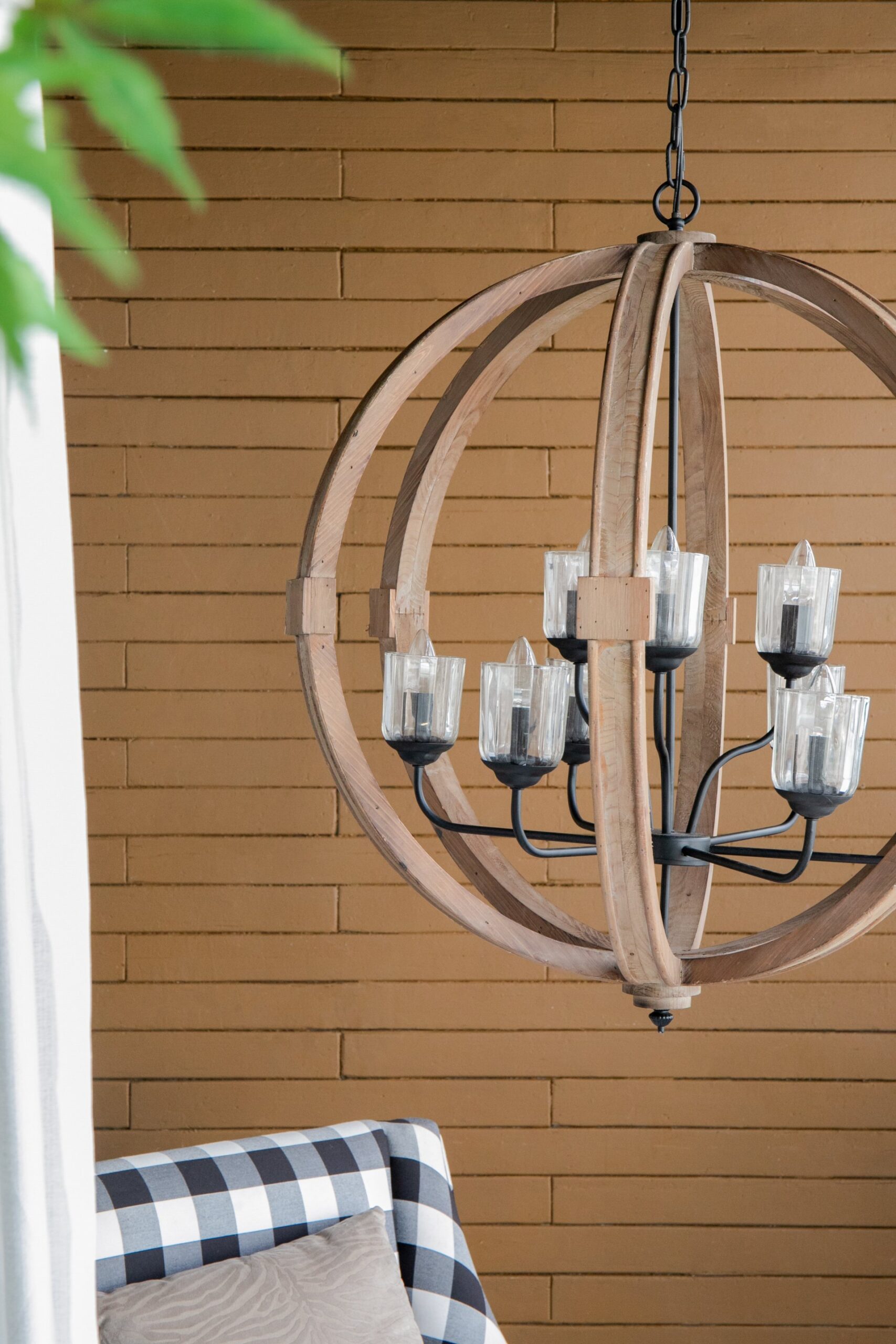 9 Light Globe Chandelier, Wood Chandelier Hanging Light Fixture With Adjustable Chain For Kitchen, Bulb Not Included - Brown - Image 9