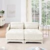 Elegant Chenille 2 Seater Sofa With Ottomans And Lumbar Pillows - Beige - Image 20