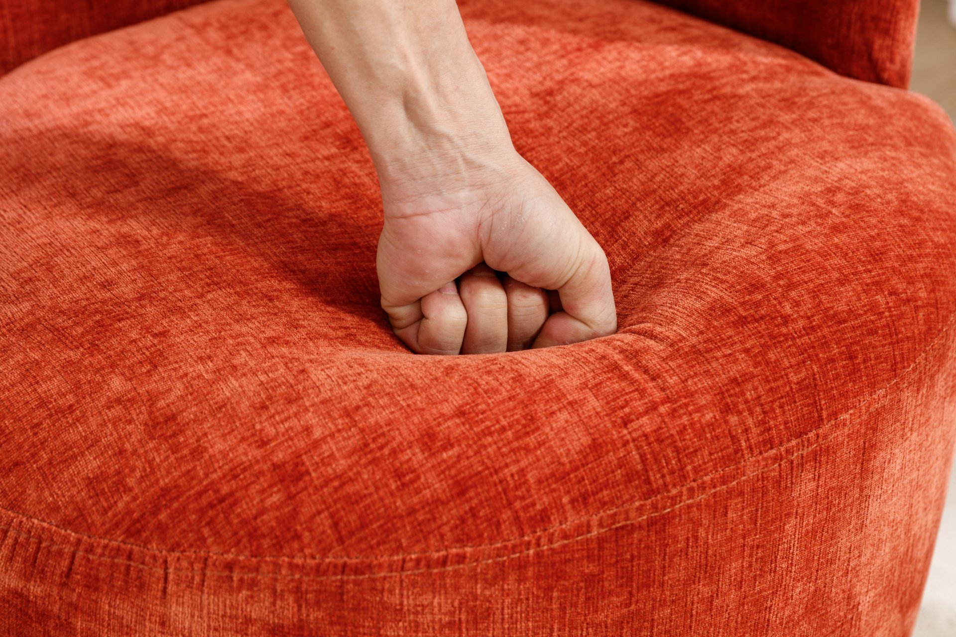 Chenille Fabric Swivel Accent Armchair Barrel Chair With Black Powder Coating Metal Ring - Orange - Image 2