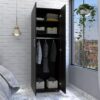 Armoire Organiser, Two Shelves, Rod, Double Door Cabinet Armoire - Black - Image 6
