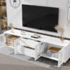 Modern TV Stand, TV Cabinet With 5 Metal Legs And Metal Handles, 2 Drawers And 2 Cabinets With Fluted Glass Doors For Living Room, Up To 80" - White - Image 6