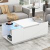 LED Coffee Table, Modern Center Table, Coffee Table With Open Storage Compartment And 2 Hidden Drawers For Living Room - White - Image 5