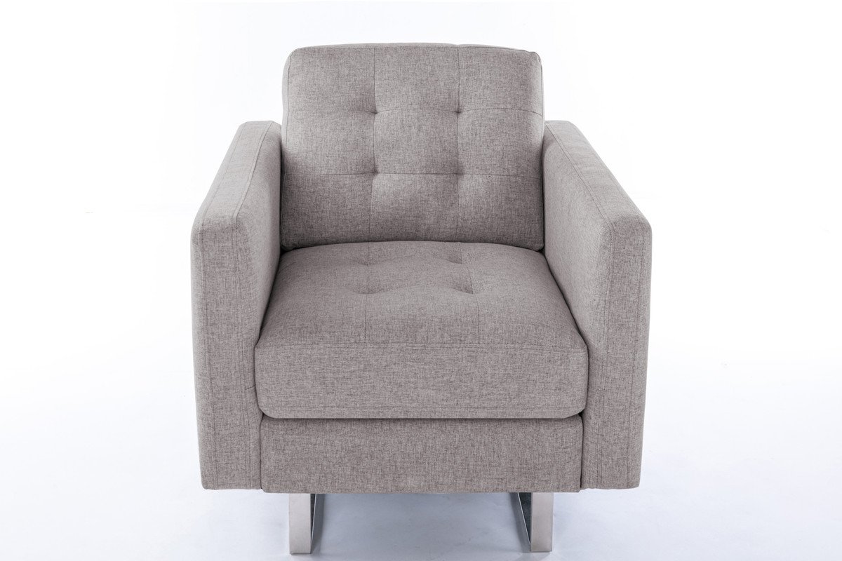Victoria - Linen Fabric Armchair With Metal Legs, Side Pockets, And Pillow - Beige - Image 3